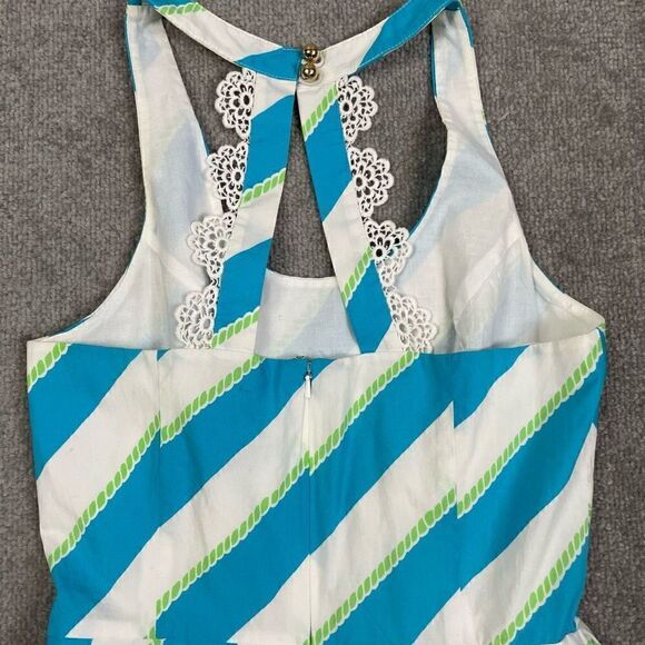 Lilly Pulitzer Womens 2 XS Blue Green Stripe Mini Dress Halter Nautical Summer - Picture 5 of 6